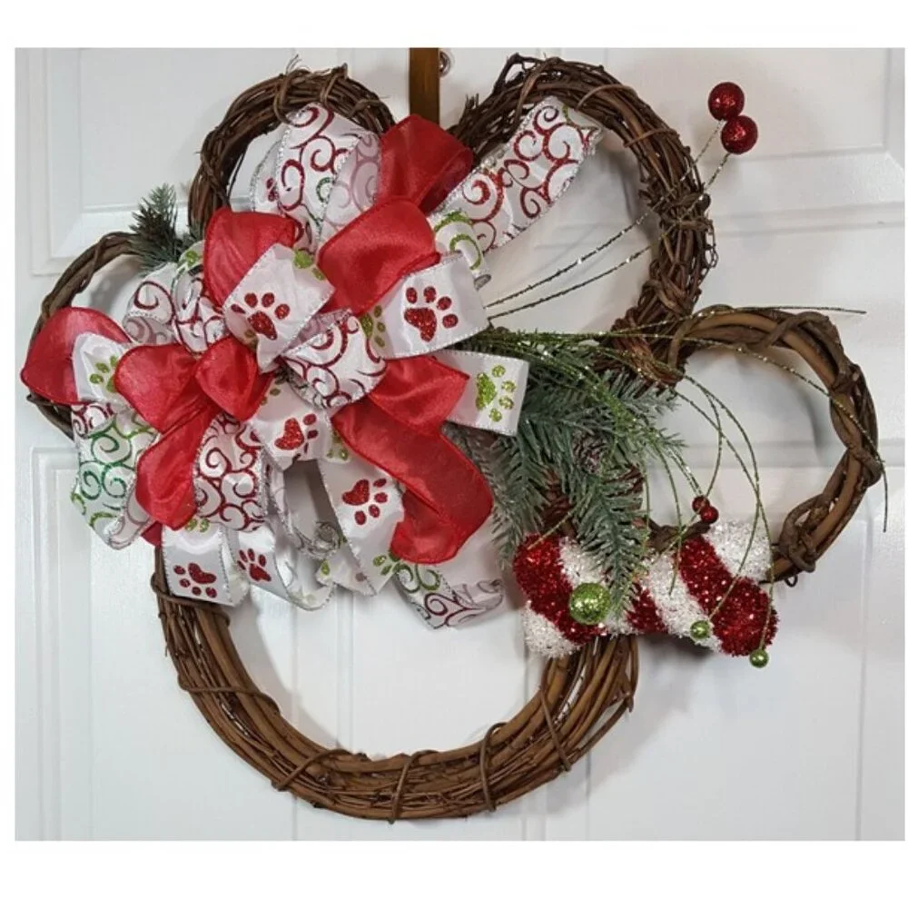 Holiday Dog Wreath, Holiday Dog Paw‎ Wreath, Christmas Grapevine Dog Wreath